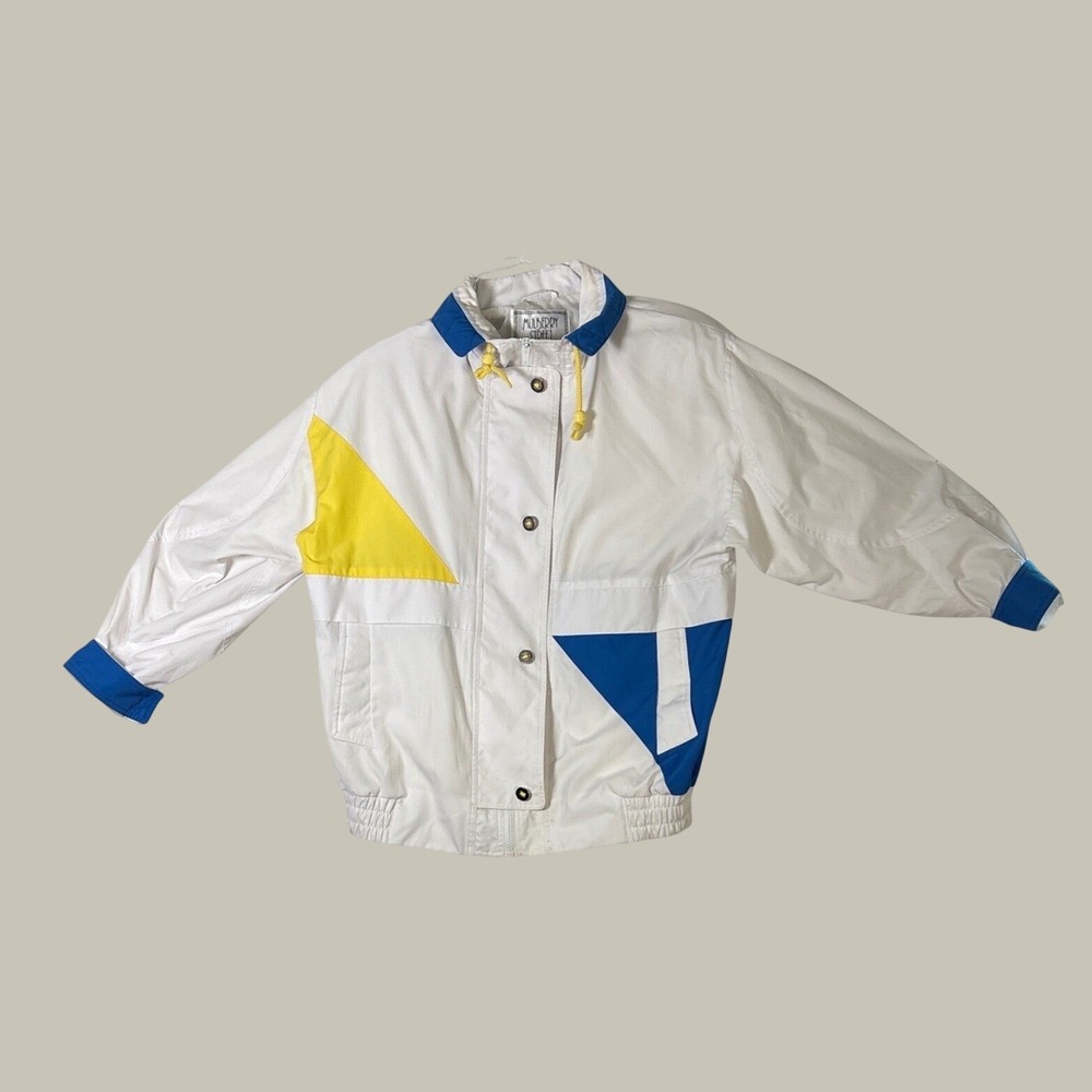 Vintage Mulberry Street Colorblock Windbreaker Jacket White Blue Yellow Medium